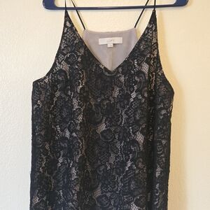 LOFT black lace cami racerback with nude lining